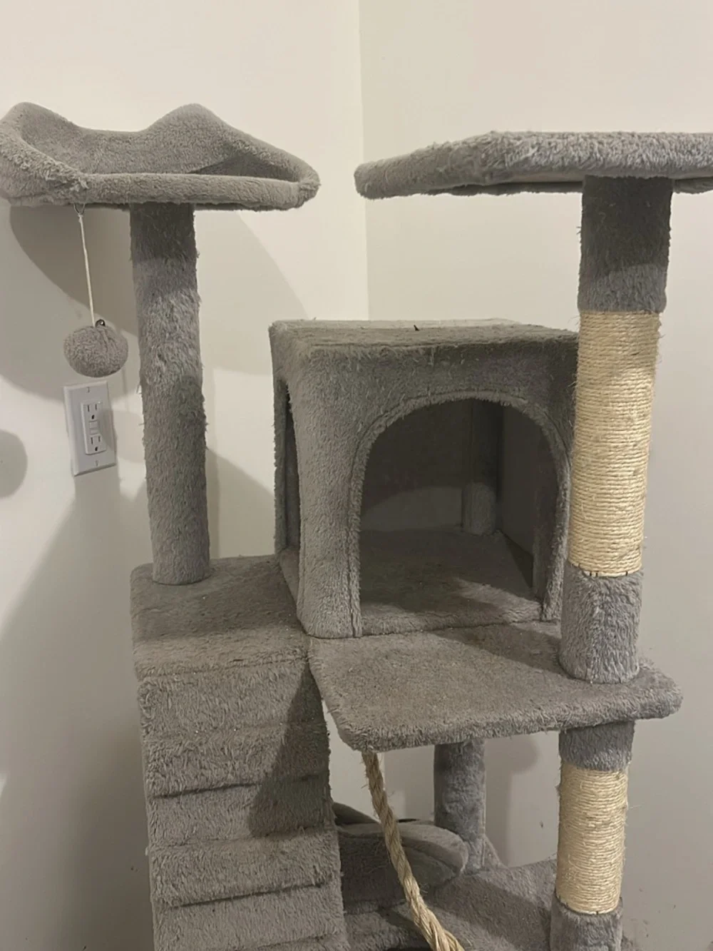 Gray Cat Tree Condo with Scratch Posts and Perches